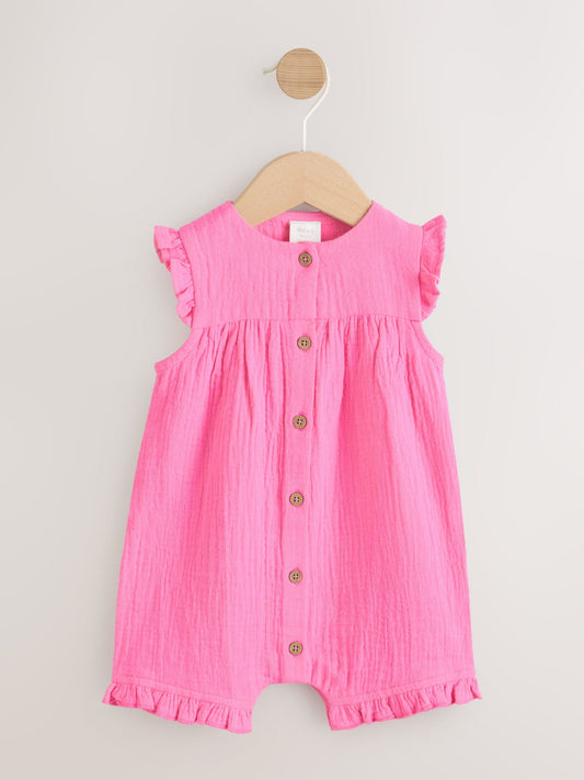 Pink Baby Short Leg Muslin Romper (0mths-3yrs) image 1