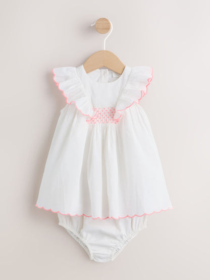 White Woven Baby Dress and Knickers Set 2 Piece (0mths-2yrs) image 3
