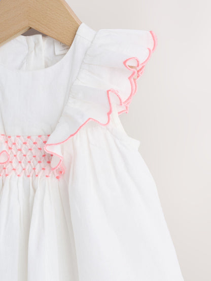 White Woven Baby Dress and Knickers Set 2 Piece (0mths-2yrs) image 5