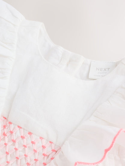 White Woven Baby Dress and Knickers Set 2 Piece (0mths-2yrs) image 6