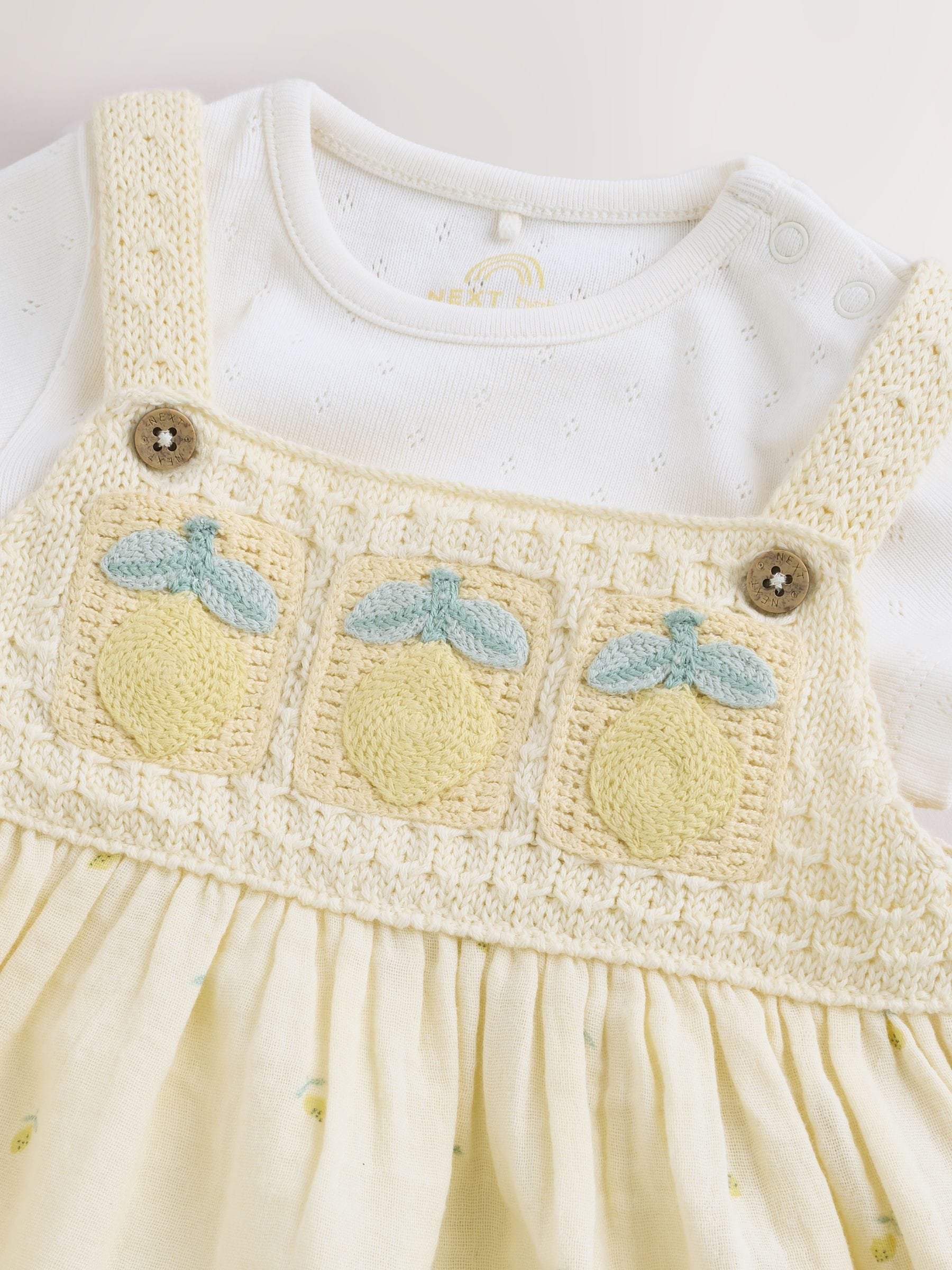 Yellow Lemon Crochet Pinafore And Bodysuit 2 Piece Set (0mths-2yrs) image 6
