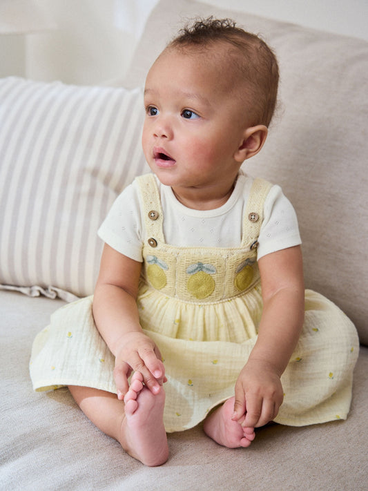 Dsiney Kidz - Yellow Lemon Crochet Pinafore And Bodysuit 2 Piece Set (0mths-2yrs) image 1