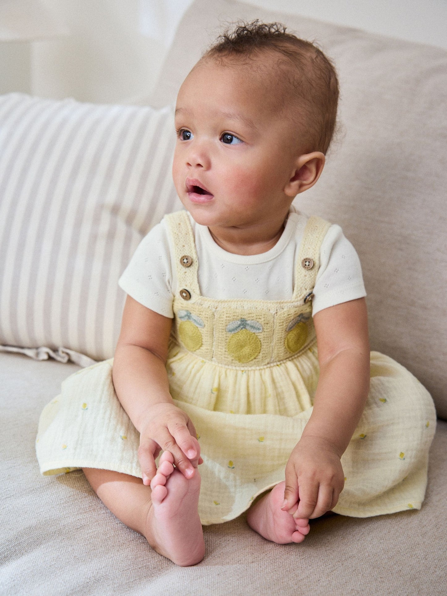 Yellow Lemon Crochet Pinafore And Bodysuit 2 Piece Set (0mths-2yrs) image 1