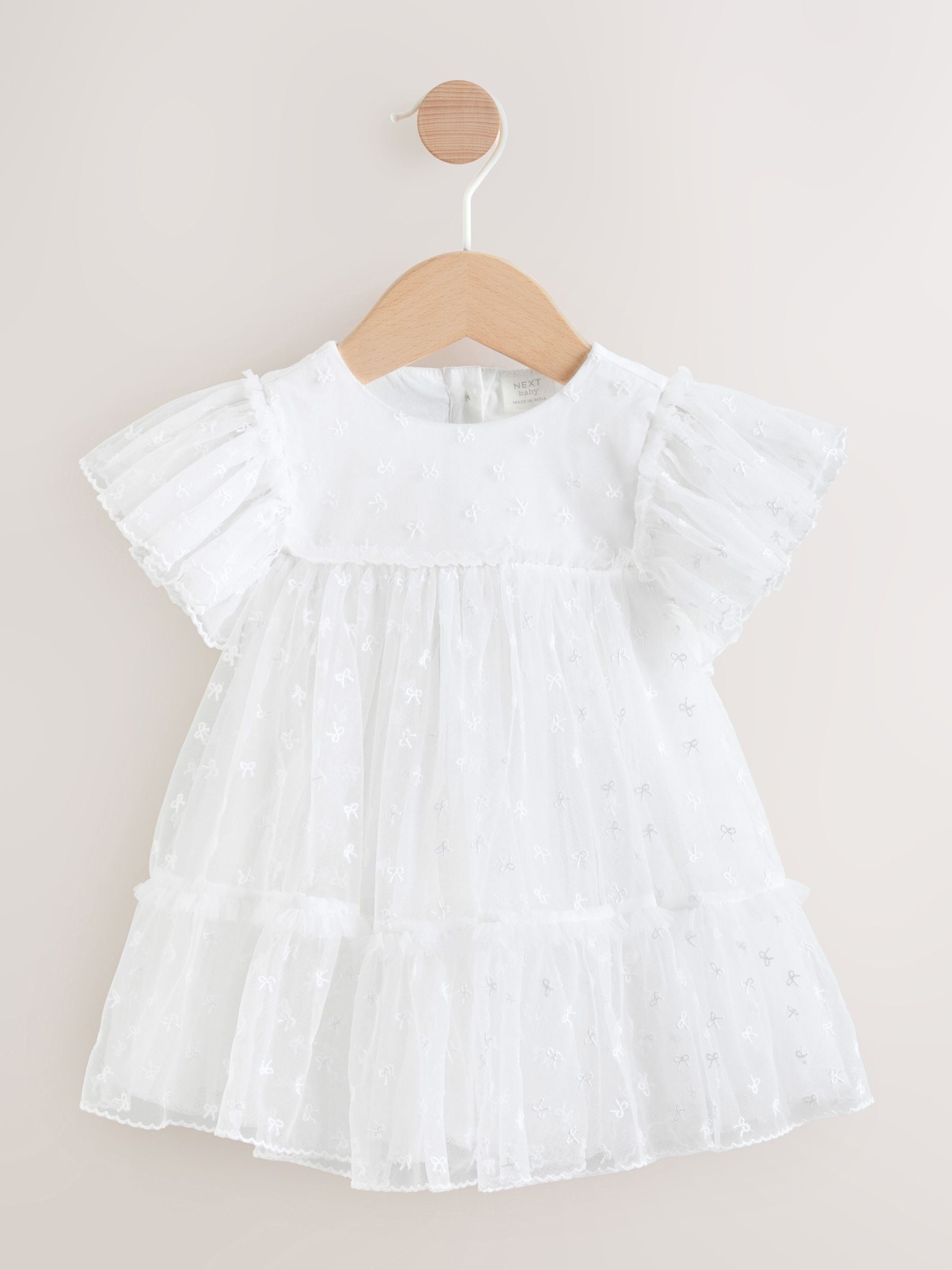 White Bow Mesh Baby Dress (0mths-2yrs) image 1