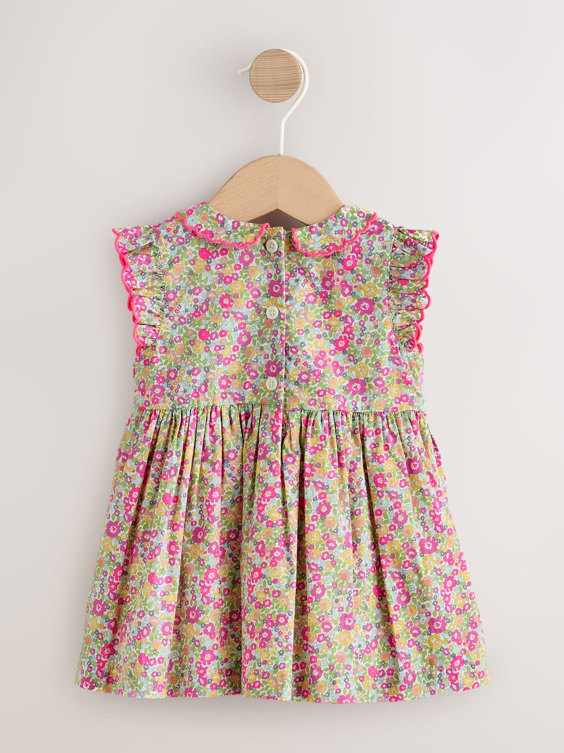 Pink Floral Woven Baby Dress and Knickers Set 2 Piece (0mths-2yrs) image 2