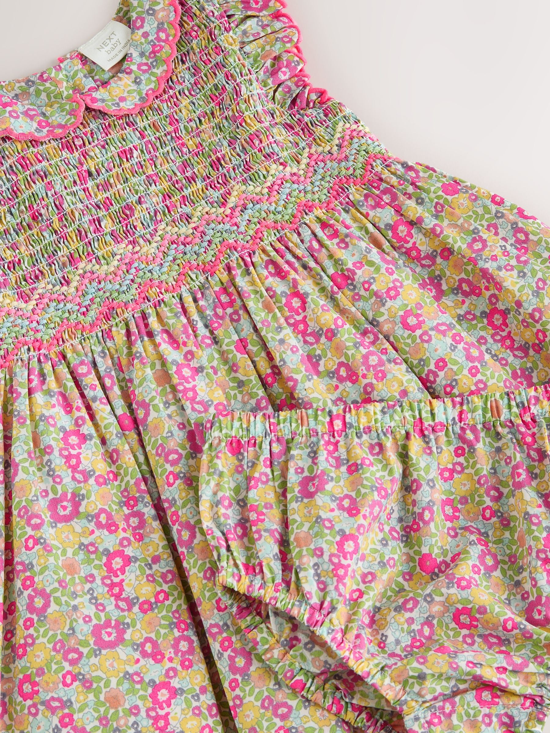 Pink Floral Woven Baby Dress and Knickers Set 2 Piece (0mths-2yrs) image 4