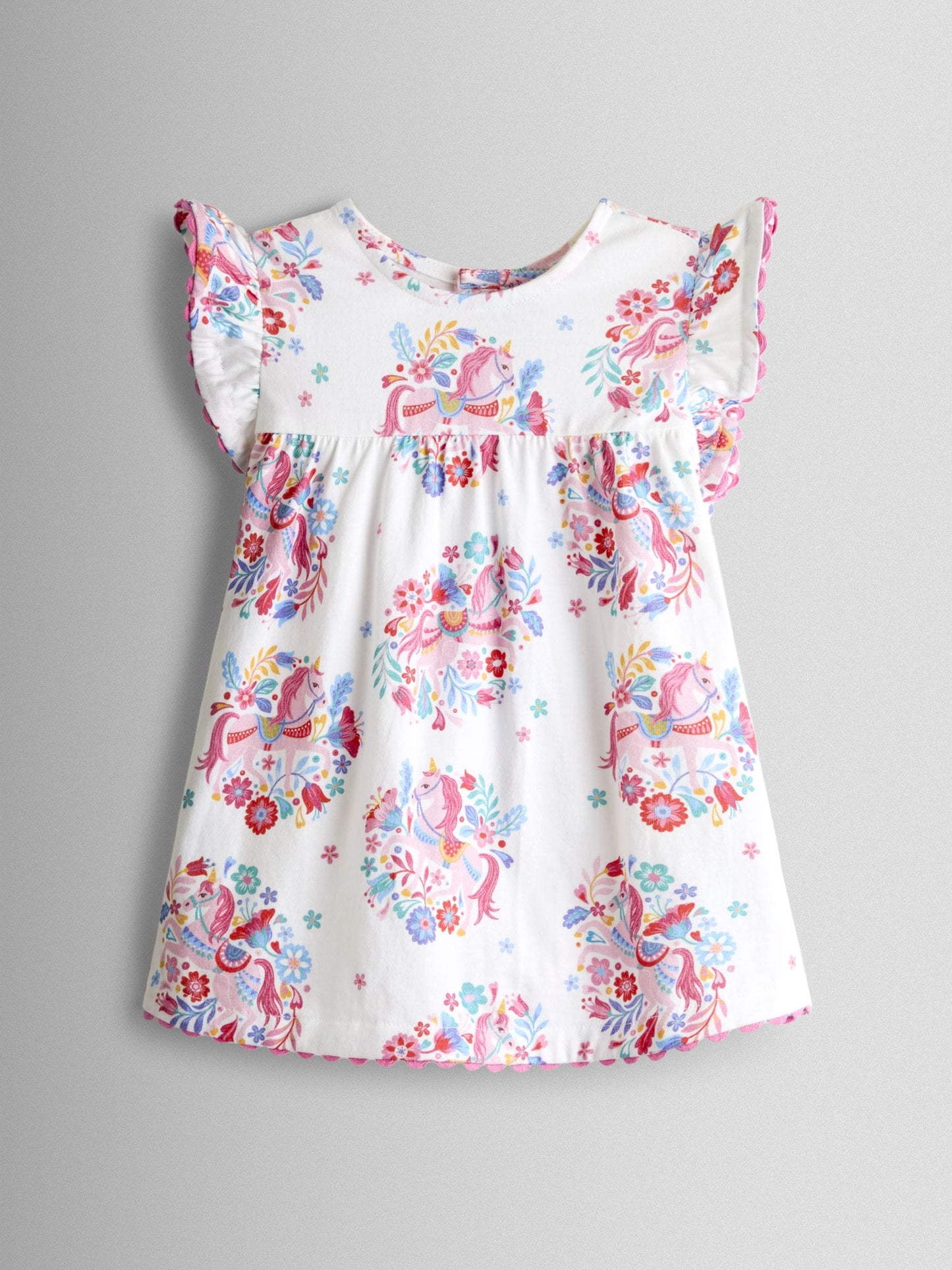 JoJo Maman Bébé Light Blue Unicorn Frill Sleeve Top & Short Set image 2