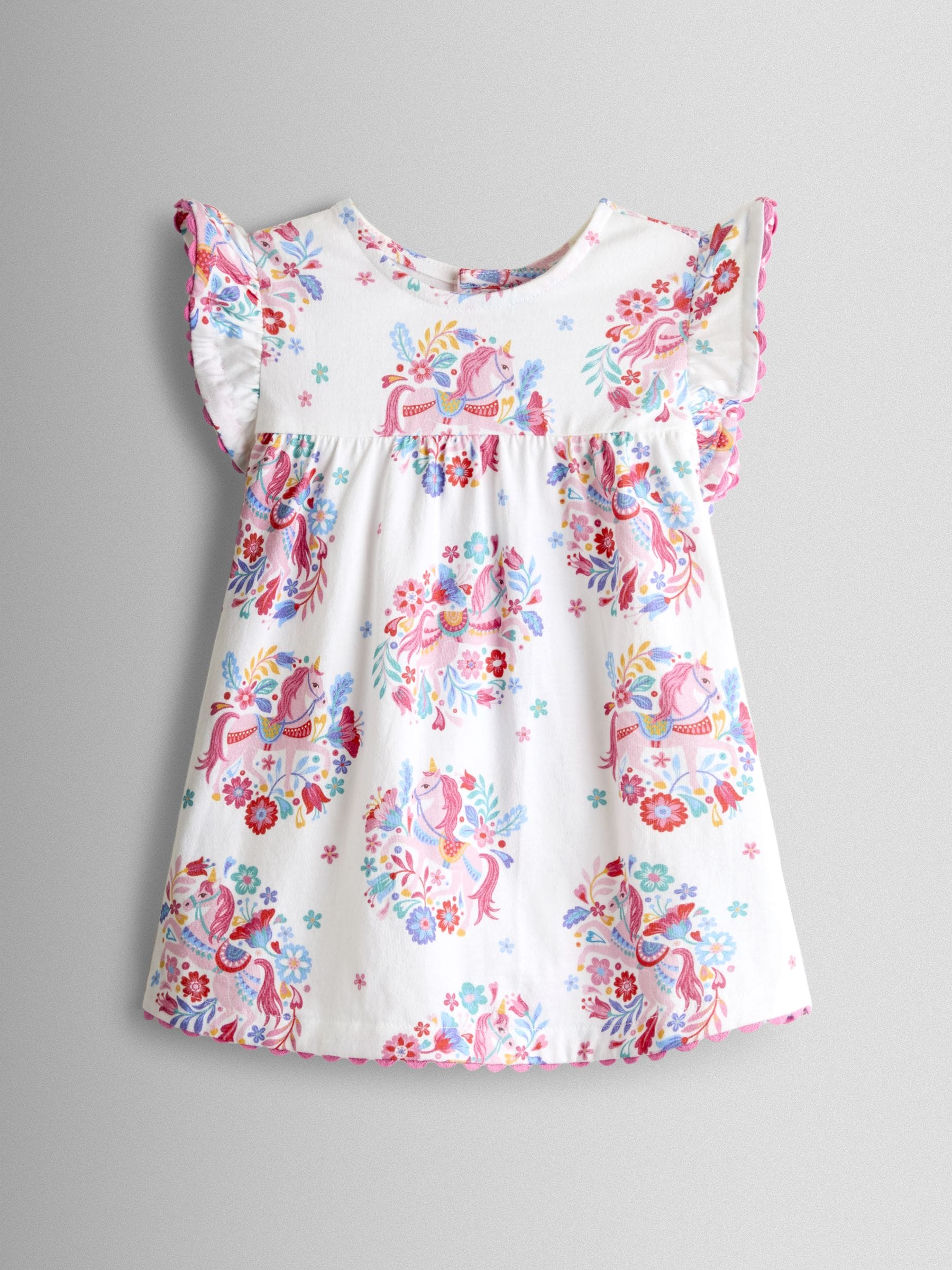 JoJo Maman Bébé Light Blue Unicorn Frill Sleeve Top & Short Set image 2