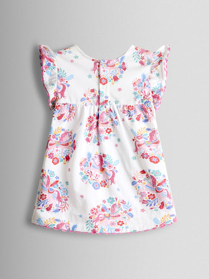 JoJo Maman Bébé Light Blue Unicorn Frill Sleeve Top & Short Set image 3