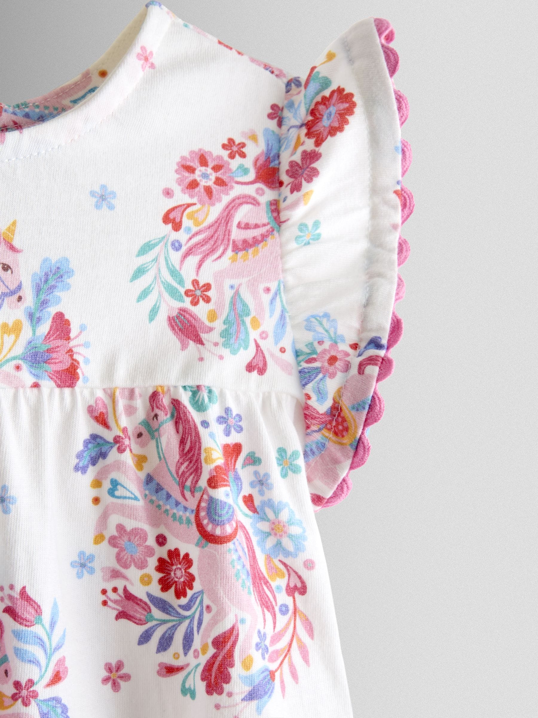 JoJo Maman Bébé Light Blue Unicorn Frill Sleeve Top & Short Set image 6