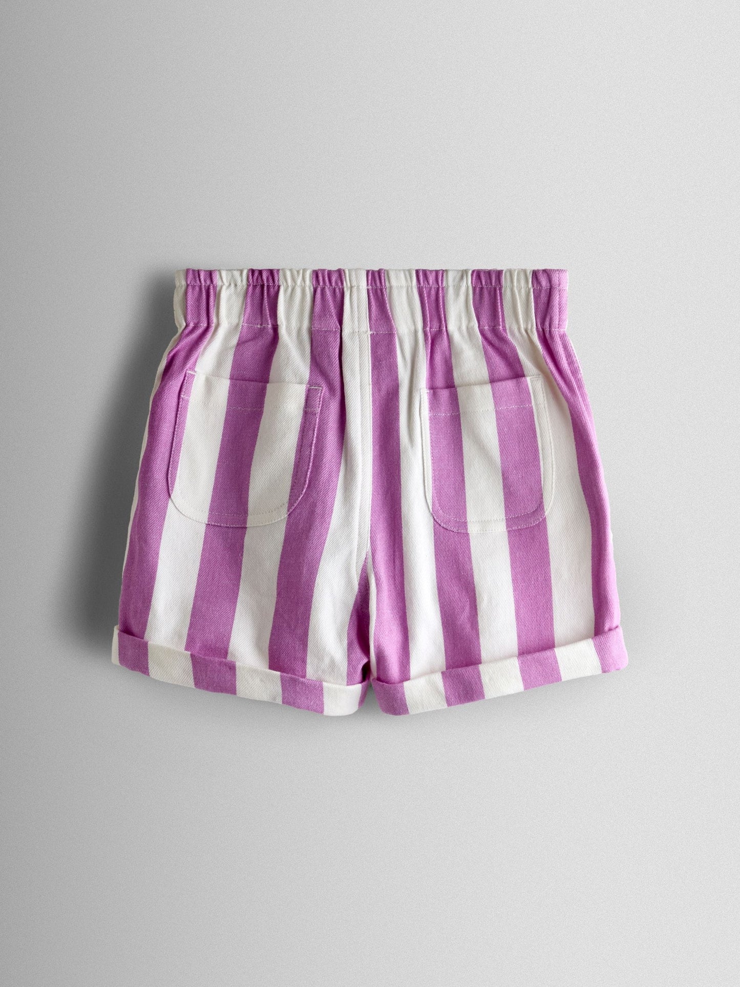 JoJo Maman Bébé Lilac Purple Stripe Embroidered Twill Paperbag Shorts image 2