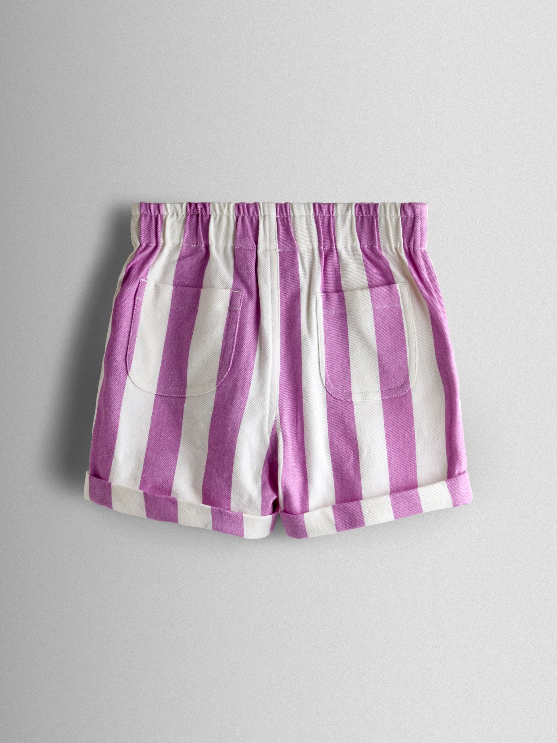 JoJo Maman Bébé Lilac Purple Stripe Embroidered Twill Paperbag Shorts image 2