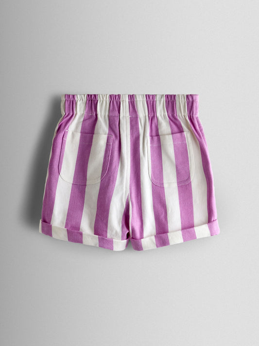 JoJo Maman Bébé Lilac Purple Stripe Embroidered Twill Paperbag Shorts image 2