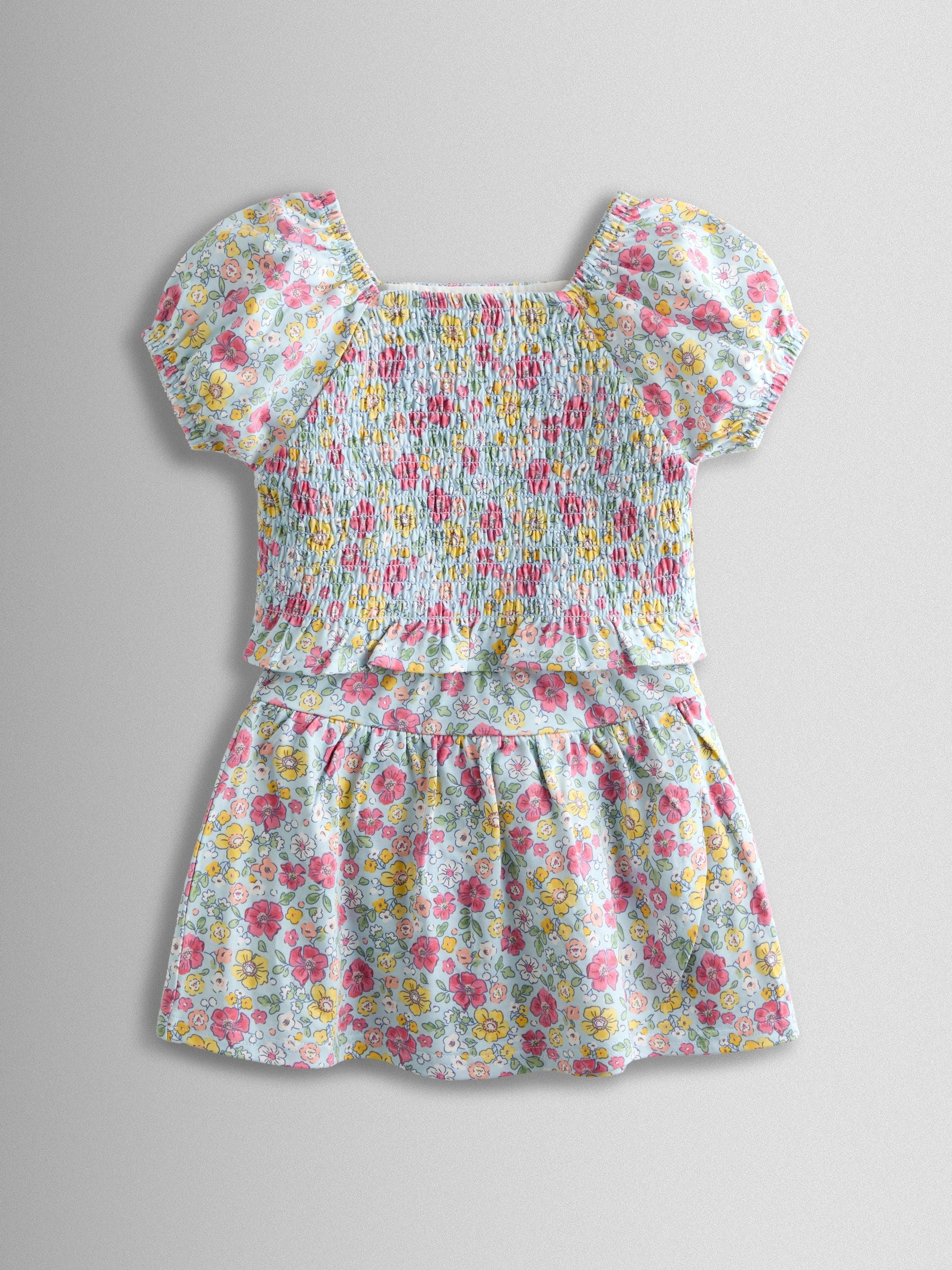 JoJo Maman Bébé Blue Smocked Cap Sleeve Top & Skort Set image 2