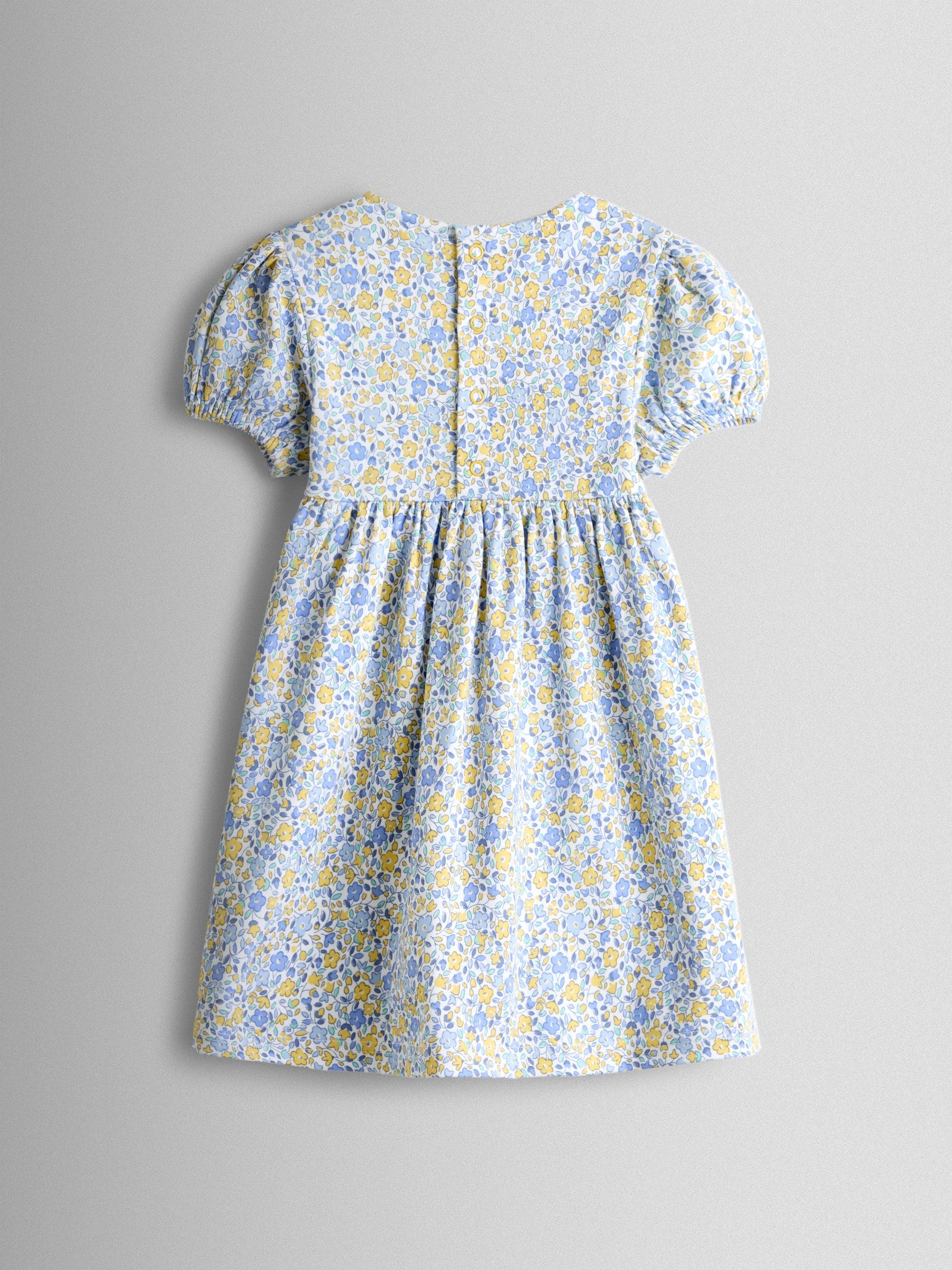 JoJo Maman Bébé Yellow Lemon Appliqué Puff Sleeve Button Front Dress image 2