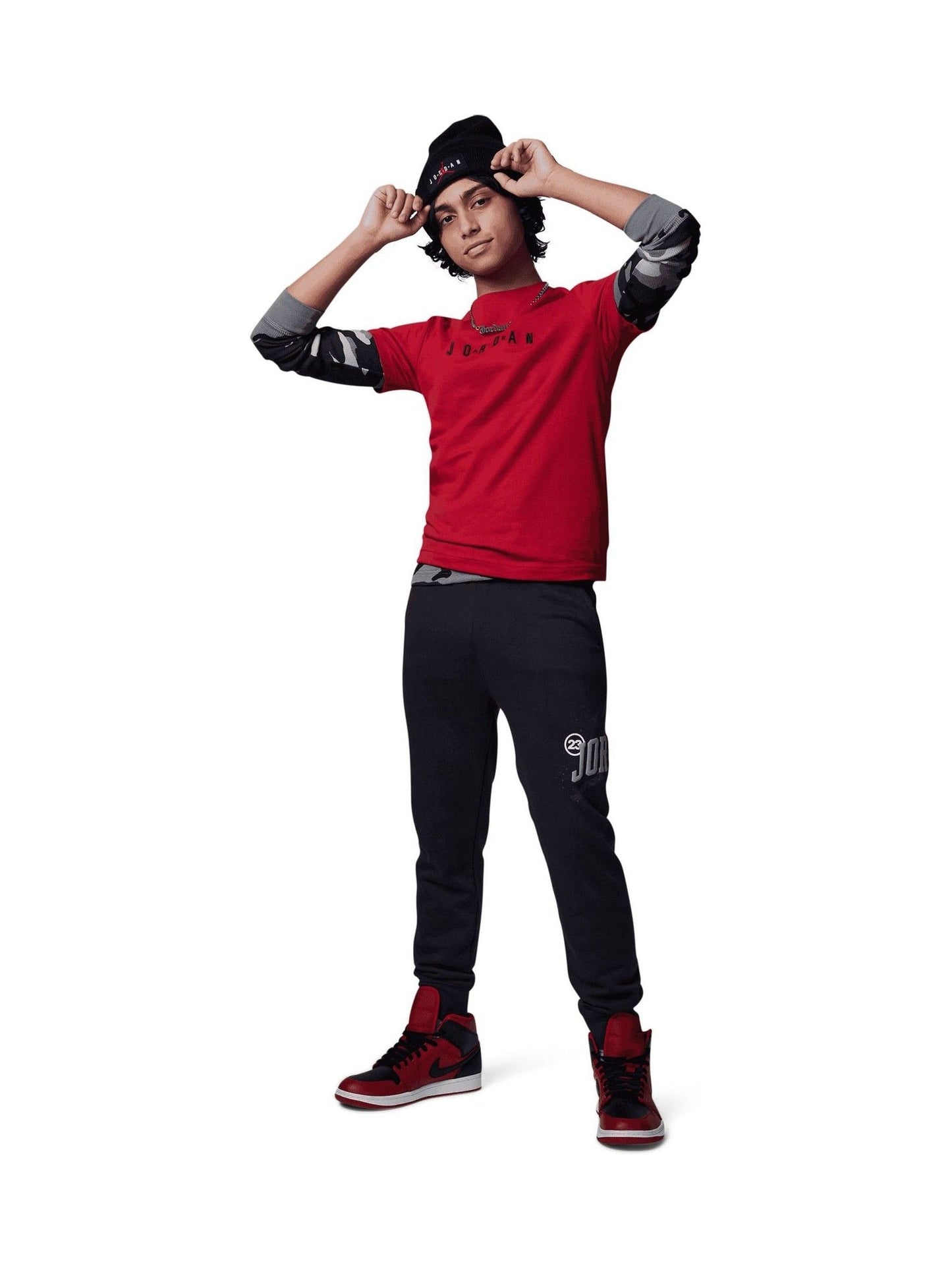 Dsiney Kidz - Jordan Red Michael Wordmark Embroidered Crew T-Shirt image 3
