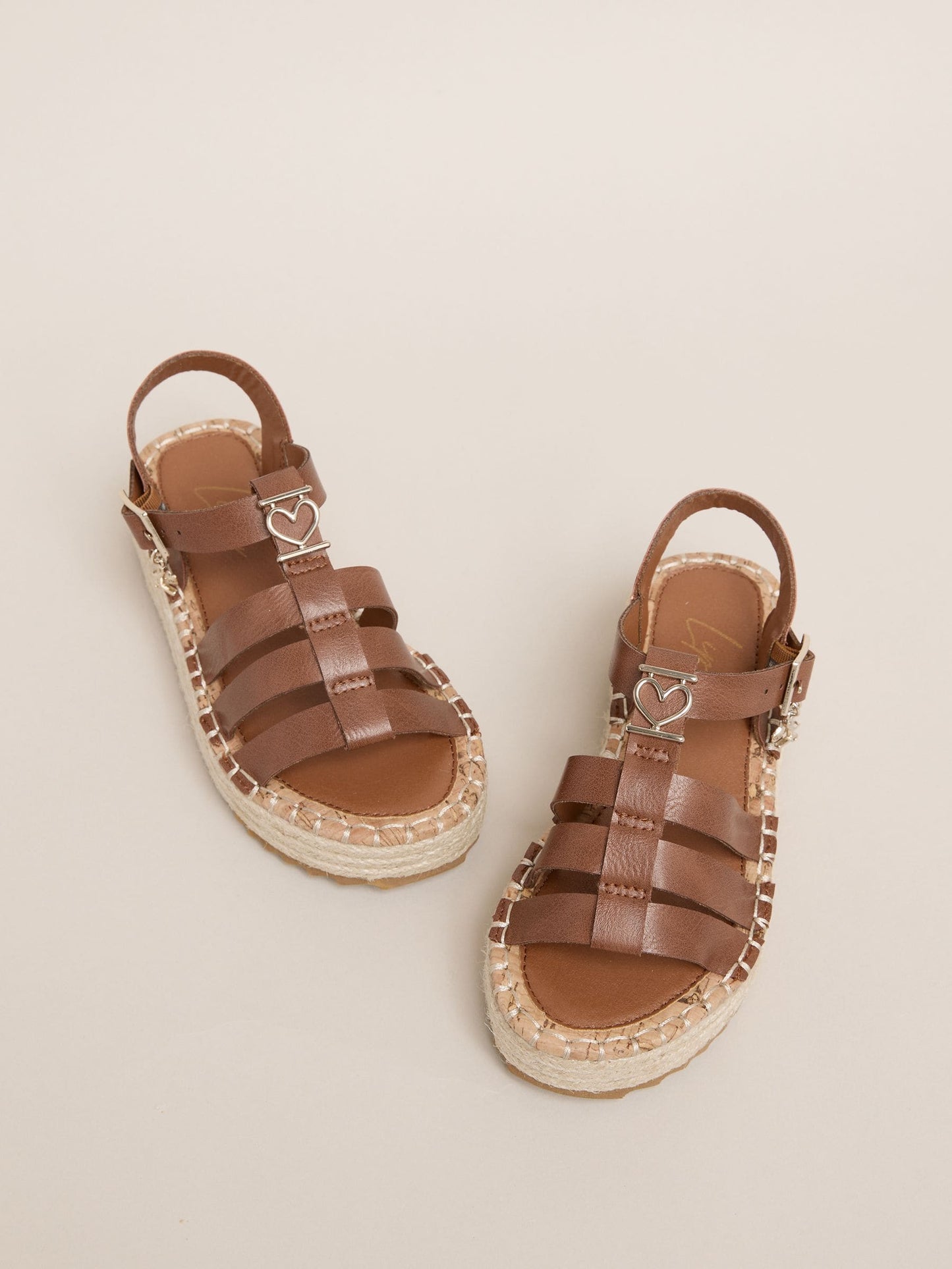 Lipsy Tan Brown Gladiator Heart Charm Espadrille Flatform Sandals image 1