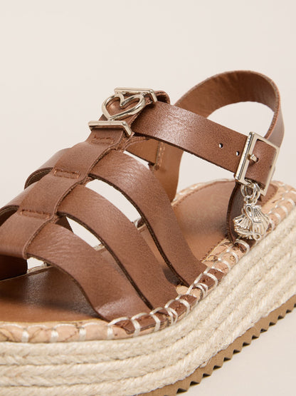 Lipsy Tan Brown Gladiator Heart Charm Espadrille Flatform Sandals image 2
