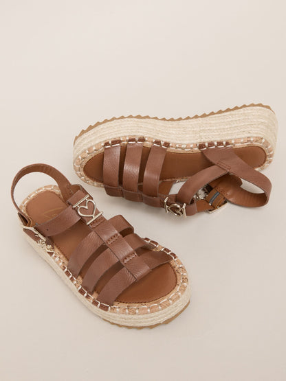Lipsy Tan Brown Gladiator Heart Charm Espadrille Flatform Sandals image 3