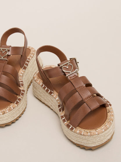 Lipsy Tan Brown Gladiator Heart Charm Espadrille Flatform Sandals image 4