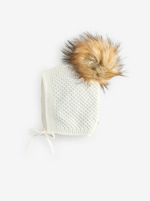 The Little Tailor Cream Baby Pom Pom Textured Knitted Hat image 1