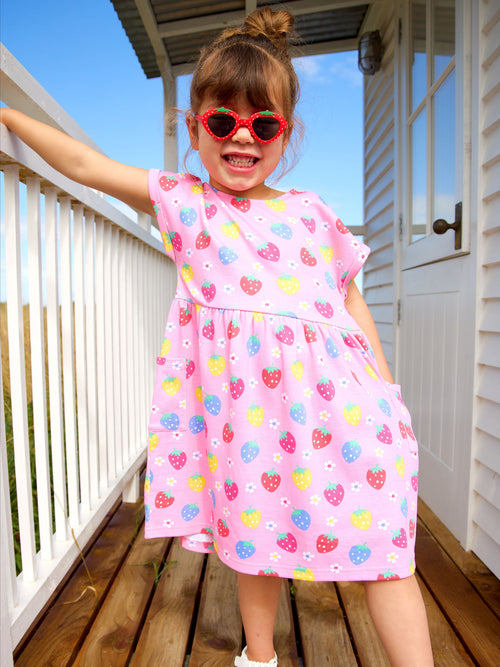 JoJo Maman Bébé Pink Strawberry Pet In Pocket Dress image 1