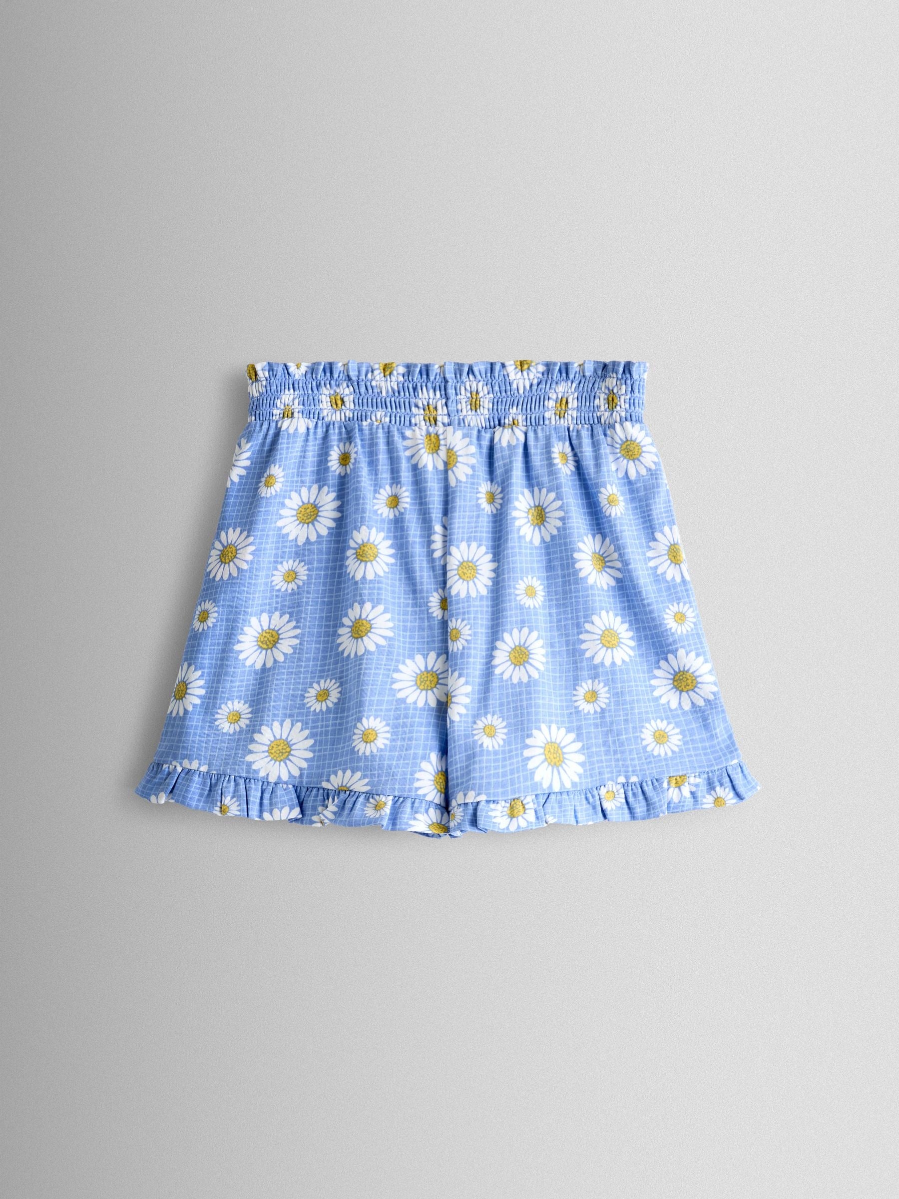 JoJo Maman Bébé Yellow & Blue Daisy 2-Pack Frill Shorts image 3