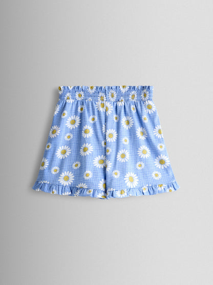 JoJo Maman Bébé Yellow & Blue Daisy 2-Pack Frill Shorts image 3