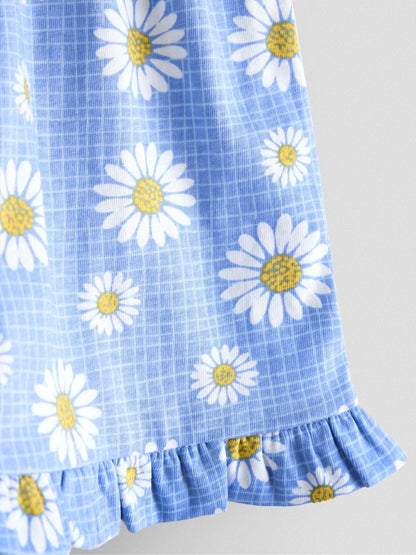 JoJo Maman Bébé Yellow & Blue Daisy 2-Pack Frill Shorts image 6