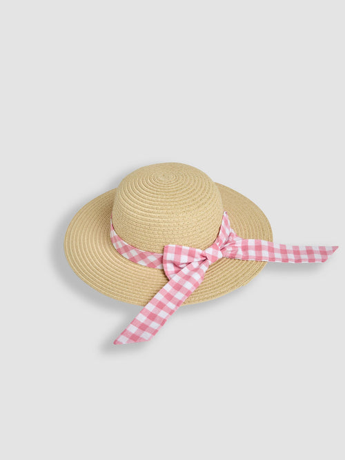 JoJo Maman Bébé Natural Gingham Woven Sun Hat image 1