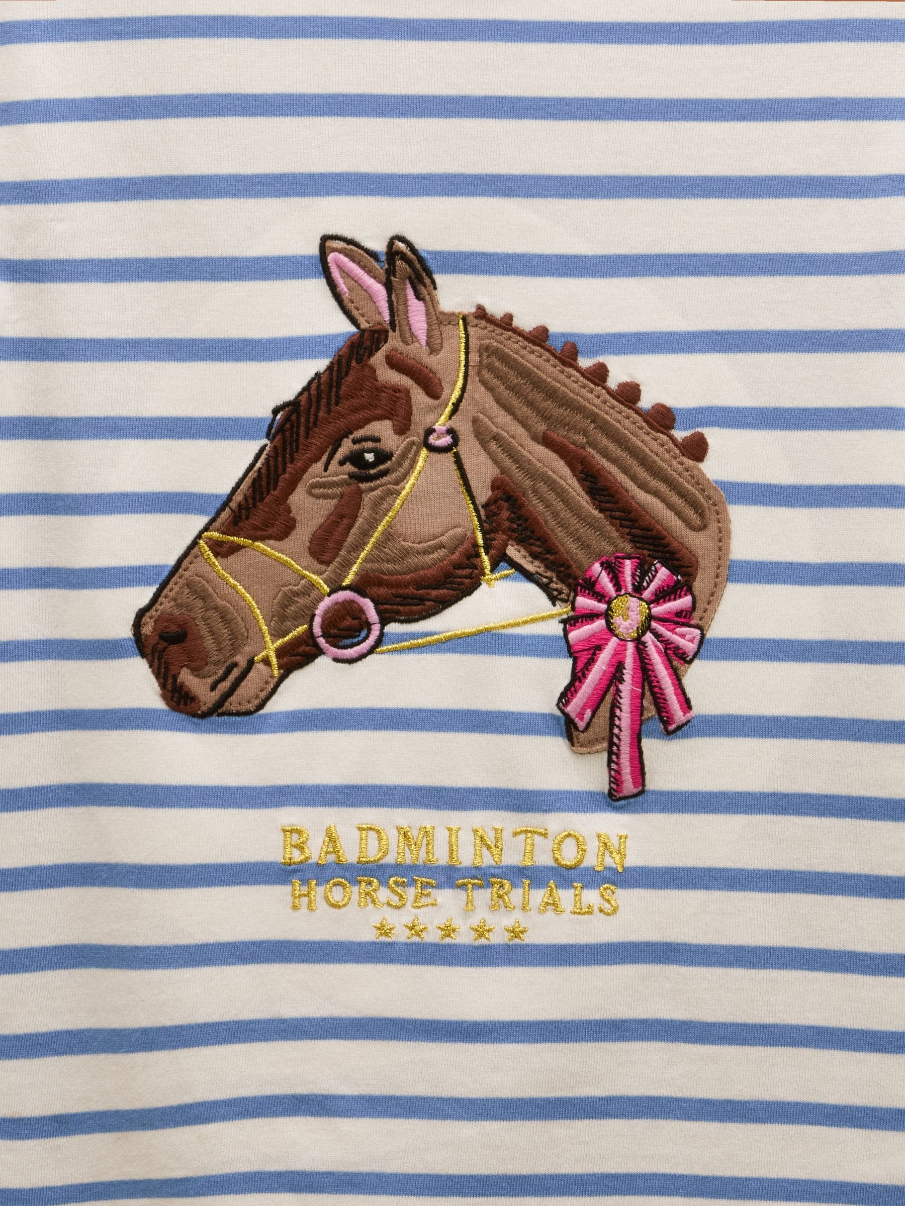 Joules Official Badminton Blue & Cream Stripe Horse Applique T-shirt image 3