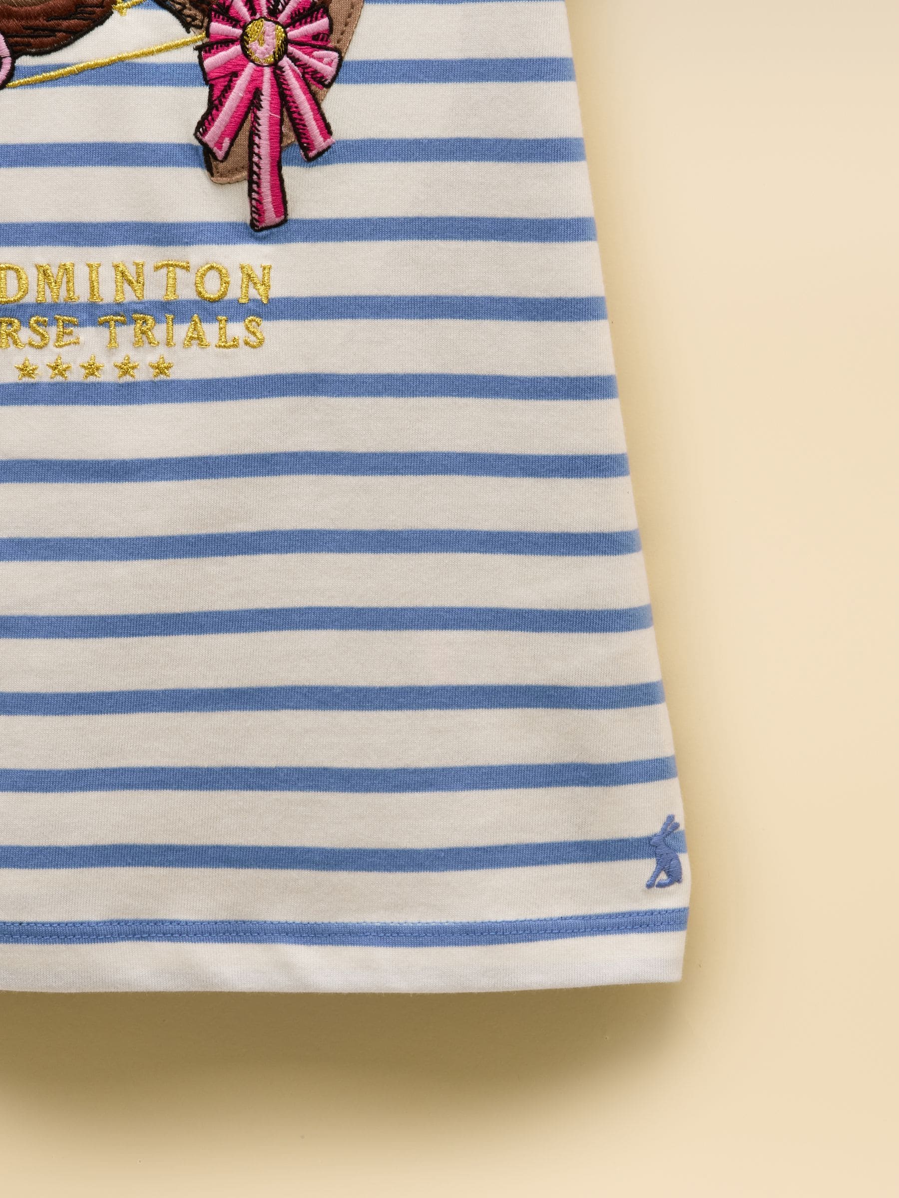 Joules Official Badminton Blue & Cream Stripe Horse Applique T-shirt image 4
