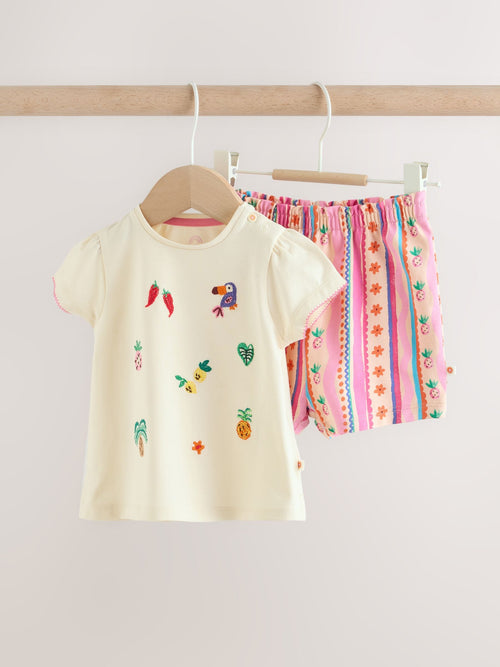 Dsiney Kidz - Ecru Tropical Short Sleeve Baby Top and Short Set 2 Piece (0mths-2yrs) image 1