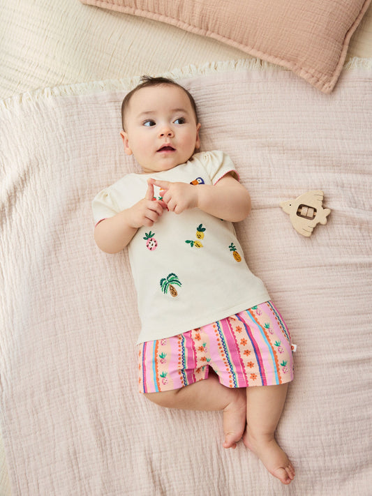 Dsiney Kidz - Ecru Tropical Short Sleeve Baby Top and Short Set 2 Piece (0mths-2yrs) image 2