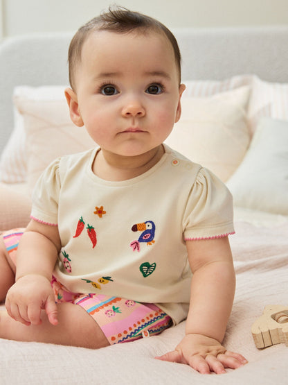 Ecru Tropical Short Sleeve Baby Top and Short Set 2 Piece (0mths-2yrs) image 3