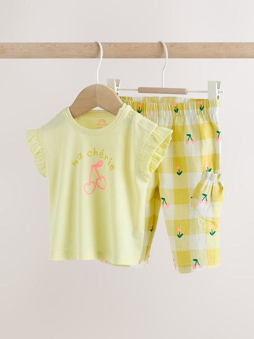 Dsiney Kidz - Yellow Cherry Short Sleeve Baby Tops and Wide Leg Leggings Set 2 Piece (0mths-2yrs) image 1