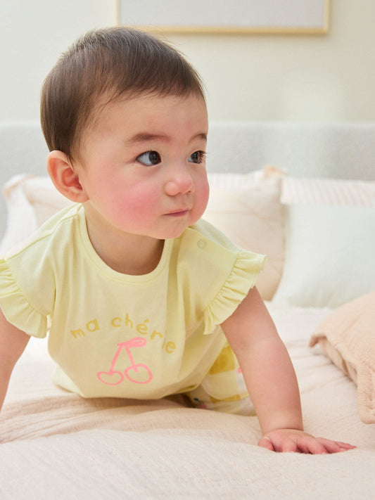Yellow Cherry Short Sleeve Baby Tops and Wide Leg Leggings Set 2 Piece (0mths-2yrs) image 3