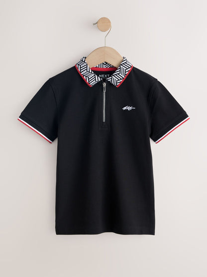 Dsiney Kidz - Black Geo Collar Zip Neck Polo Shirt (3-16yrs) image 1