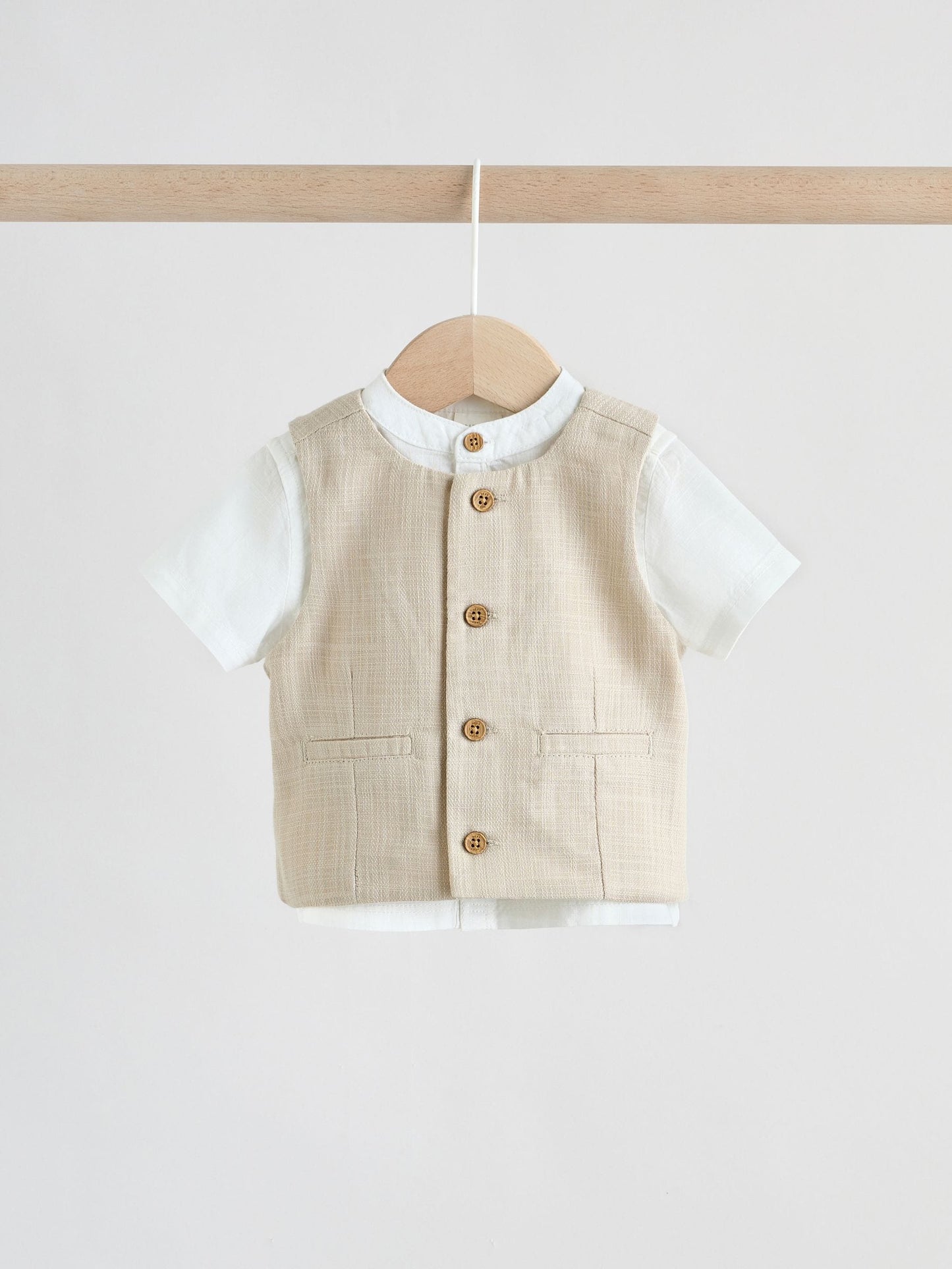 Neutral Woven Waistcoat, Shirt and Shorts Baby Set 3 Piece (0mths-2yrs) image 3