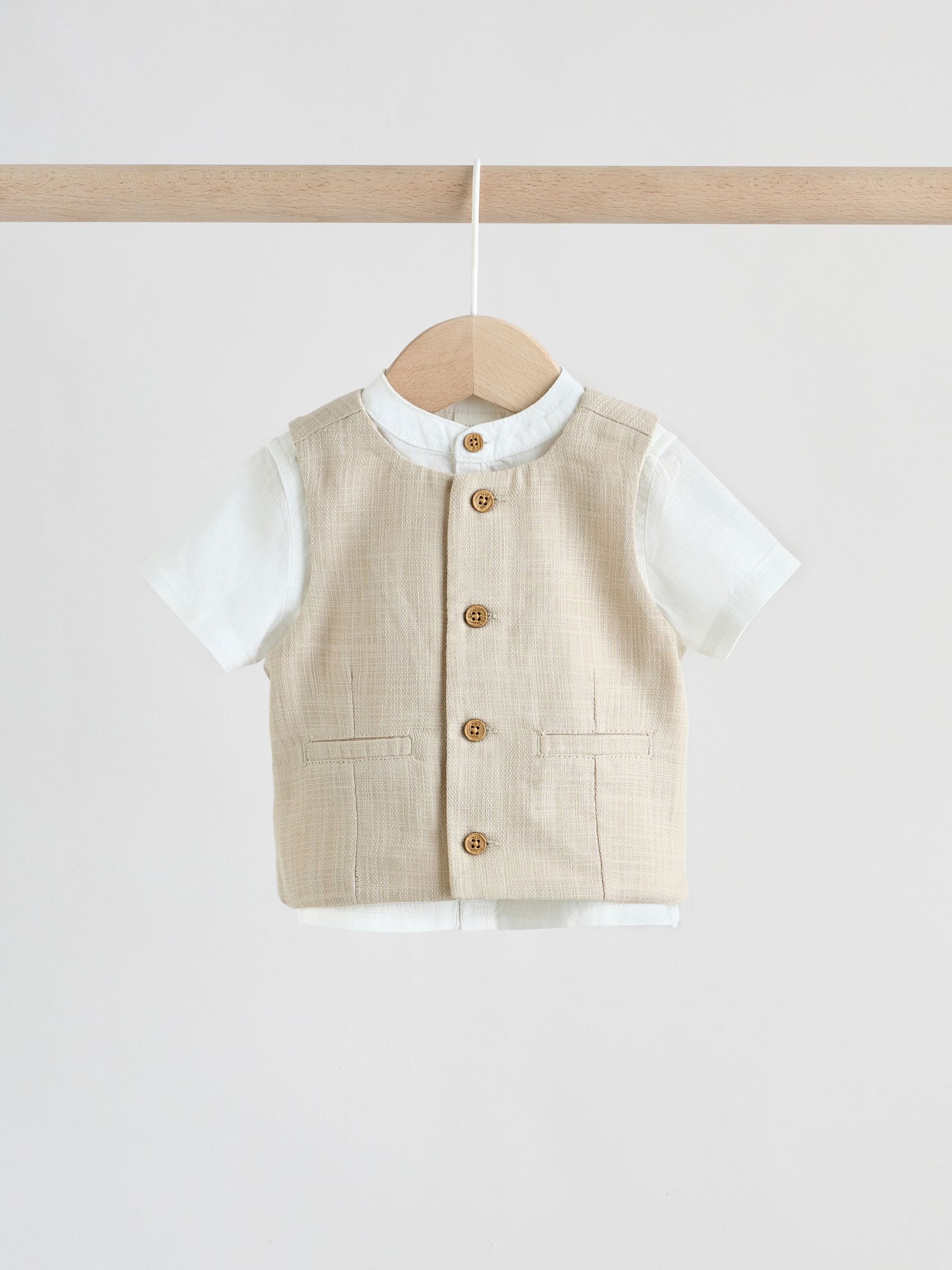 Neutral Woven Waistcoat, Shirt and Shorts Baby Set 3 Piece (0mths-2yrs) image 3