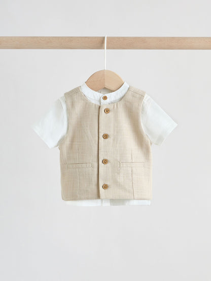 Neutral Woven Waistcoat, Shirt and Shorts Baby Set 3 Piece (0mths-2yrs) image 3