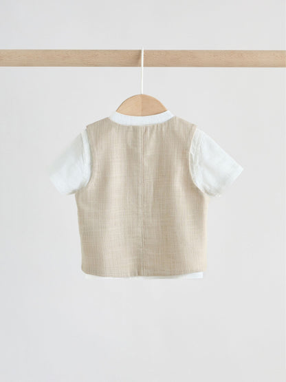 Neutral Woven Waistcoat, Shirt and Shorts Baby Set 3 Piece (0mths-2yrs) image 7