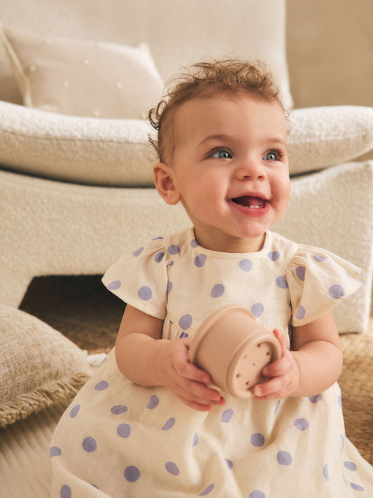 Blue/Ecru Spot Woven Baby Dress And Knickers Set 2 Piece (0mths-3yrs) image 2