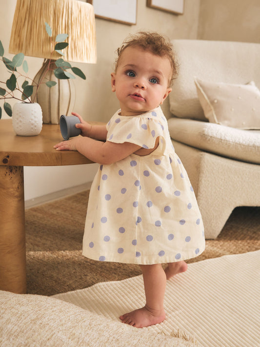 Dsiney Kidz - Blue/Ecru Spot Woven Baby Dress And Knickers Set 2 Piece (0mths-3yrs) image 2