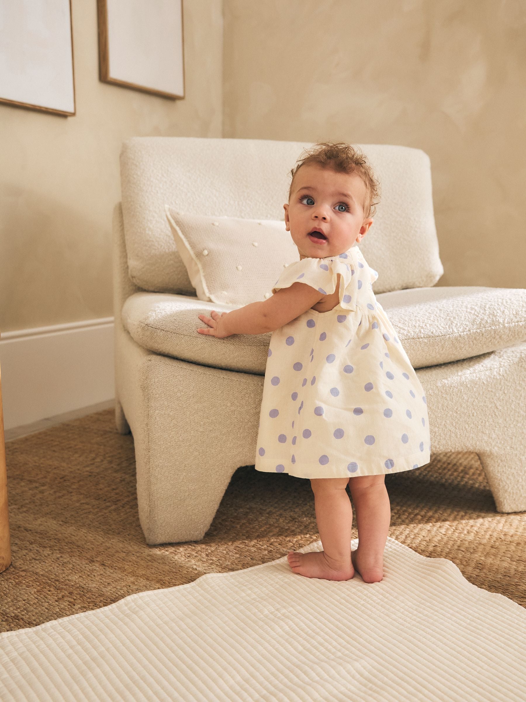 Blue/Ecru Spot Woven Baby Dress And Knickers Set 2 Piece (0mths-3yrs) image 4