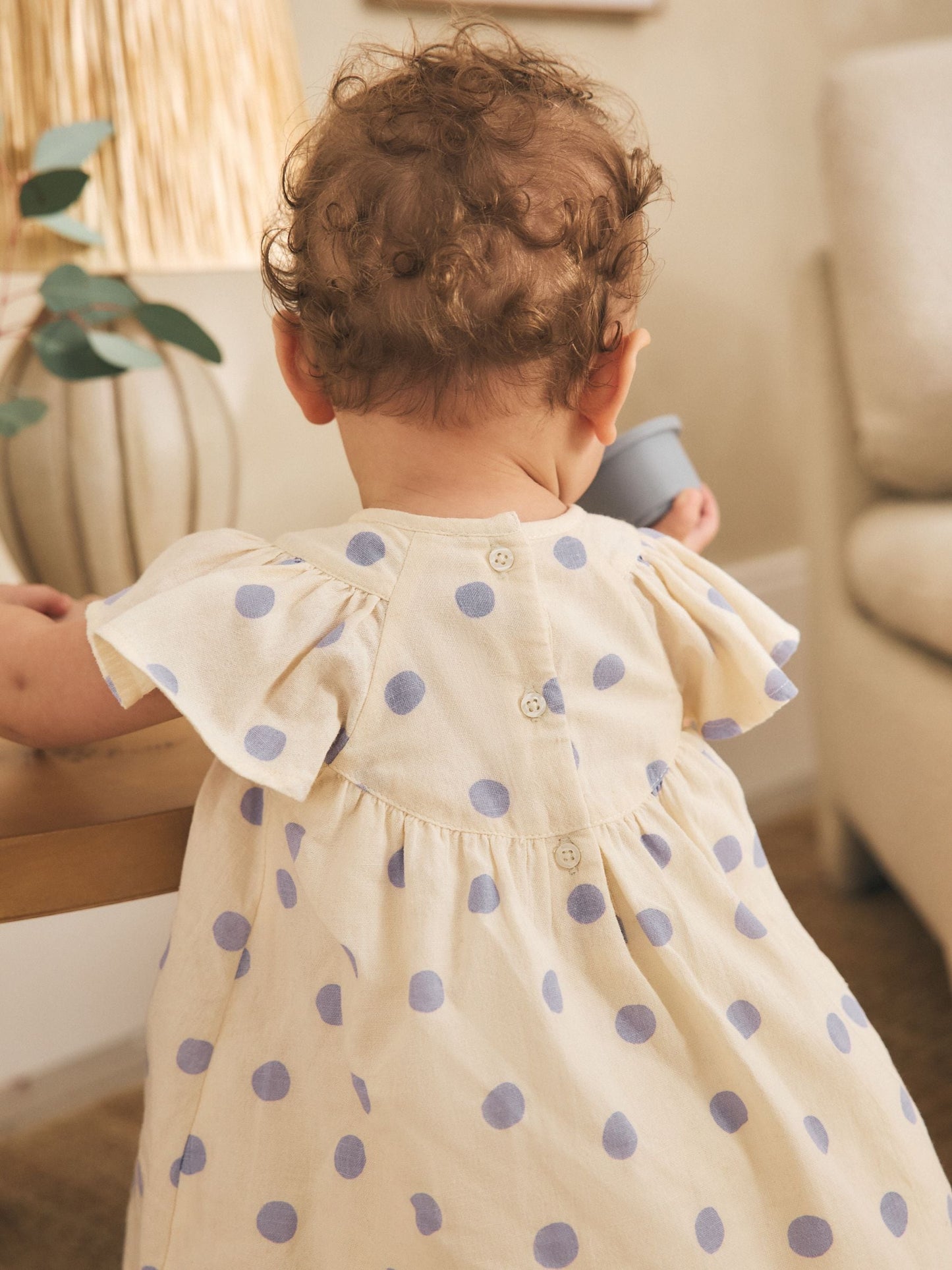 Blue/Ecru Spot Woven Baby Dress And Knickers Set 2 Piece (0mths-3yrs) image 5