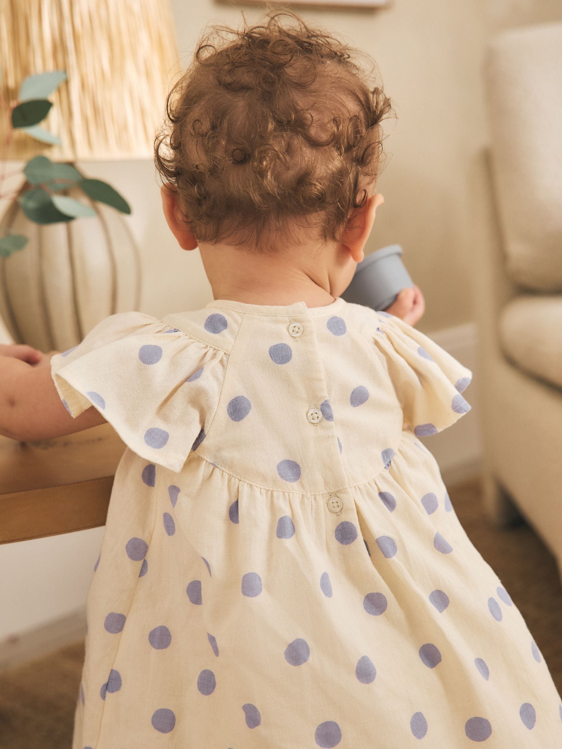 Blue/Ecru Spot Woven Baby Dress And Knickers Set 2 Piece (0mths-3yrs) image 5