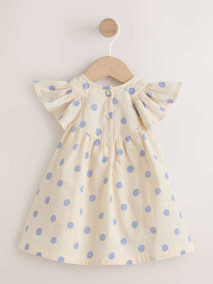 Blue/Ecru Spot Woven Baby Dress And Knickers Set 2 Piece (0mths-3yrs) image 7