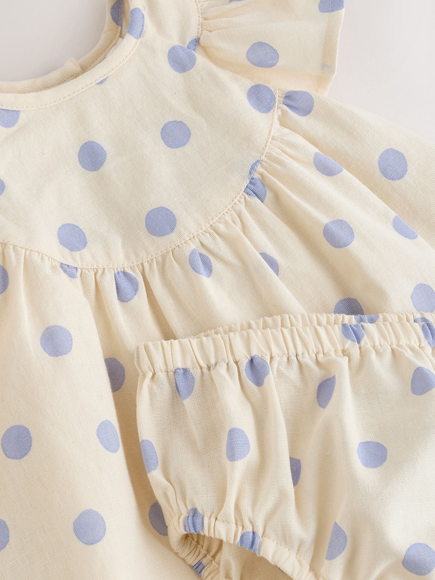 Blue/Ecru Spot Woven Baby Dress And Knickers Set 2 Piece (0mths-3yrs) image 9
