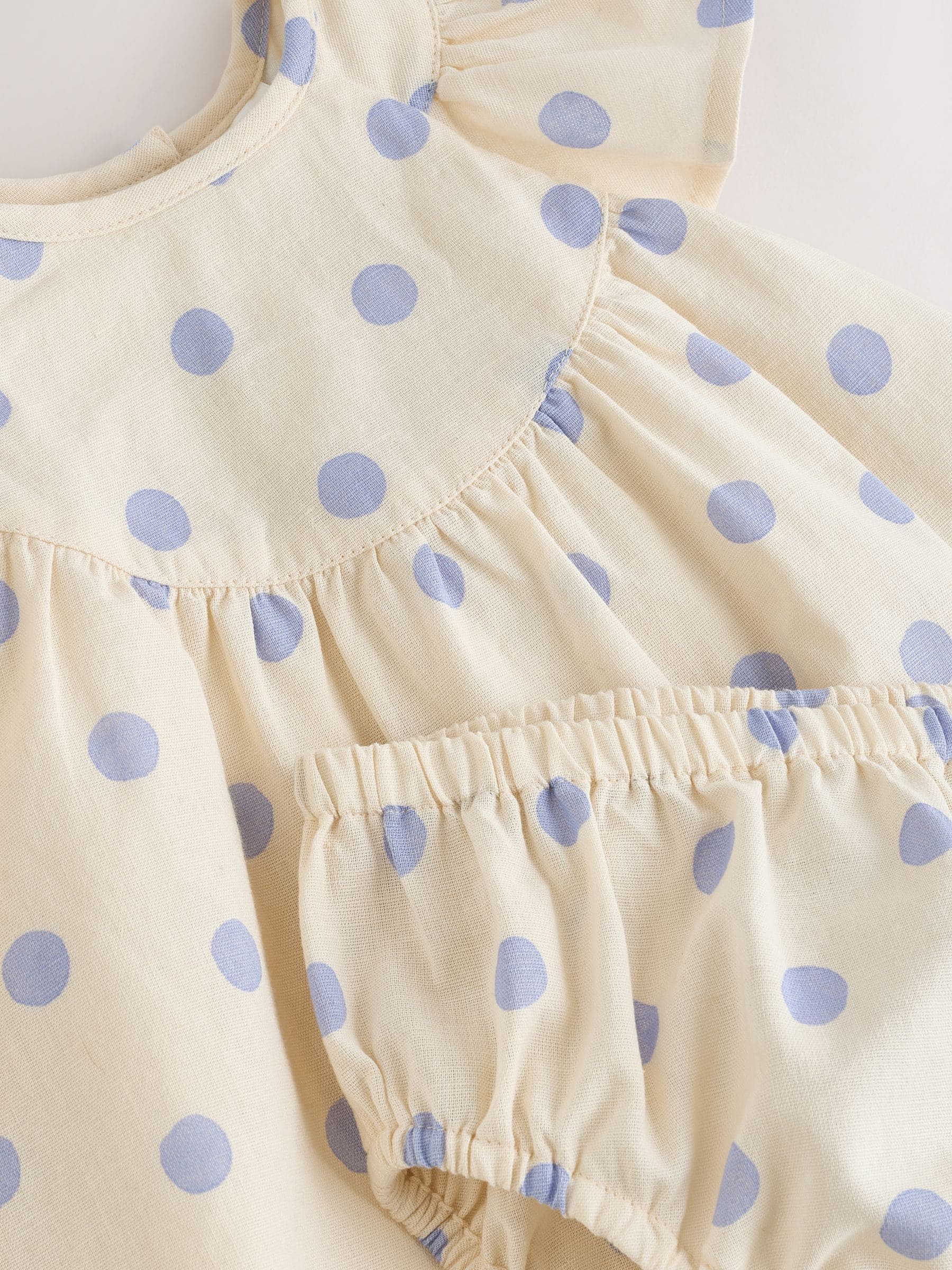 Blue/Ecru Spot Woven Baby Dress And Knickers Set 2 Piece (0mths-3yrs) image 9